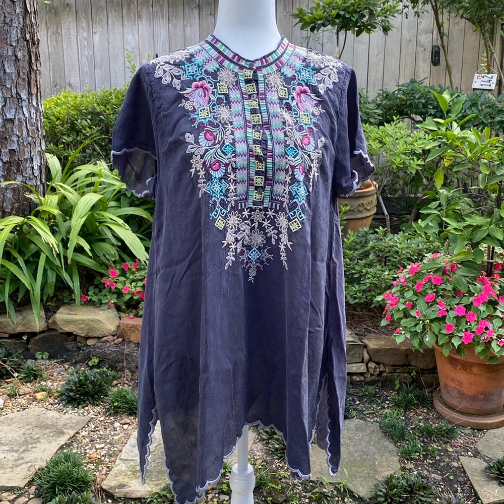 JOHNNY WAS Grey Embroidered Tunic